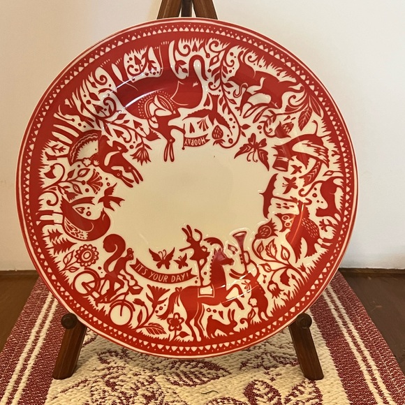 Crate & Barrel Kate Forrester It's Your Day Plate Platter 10.5" Red White Print - Picture 1 of 3